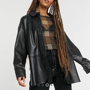 Pull and Bear Faux Leather Black Overshirt